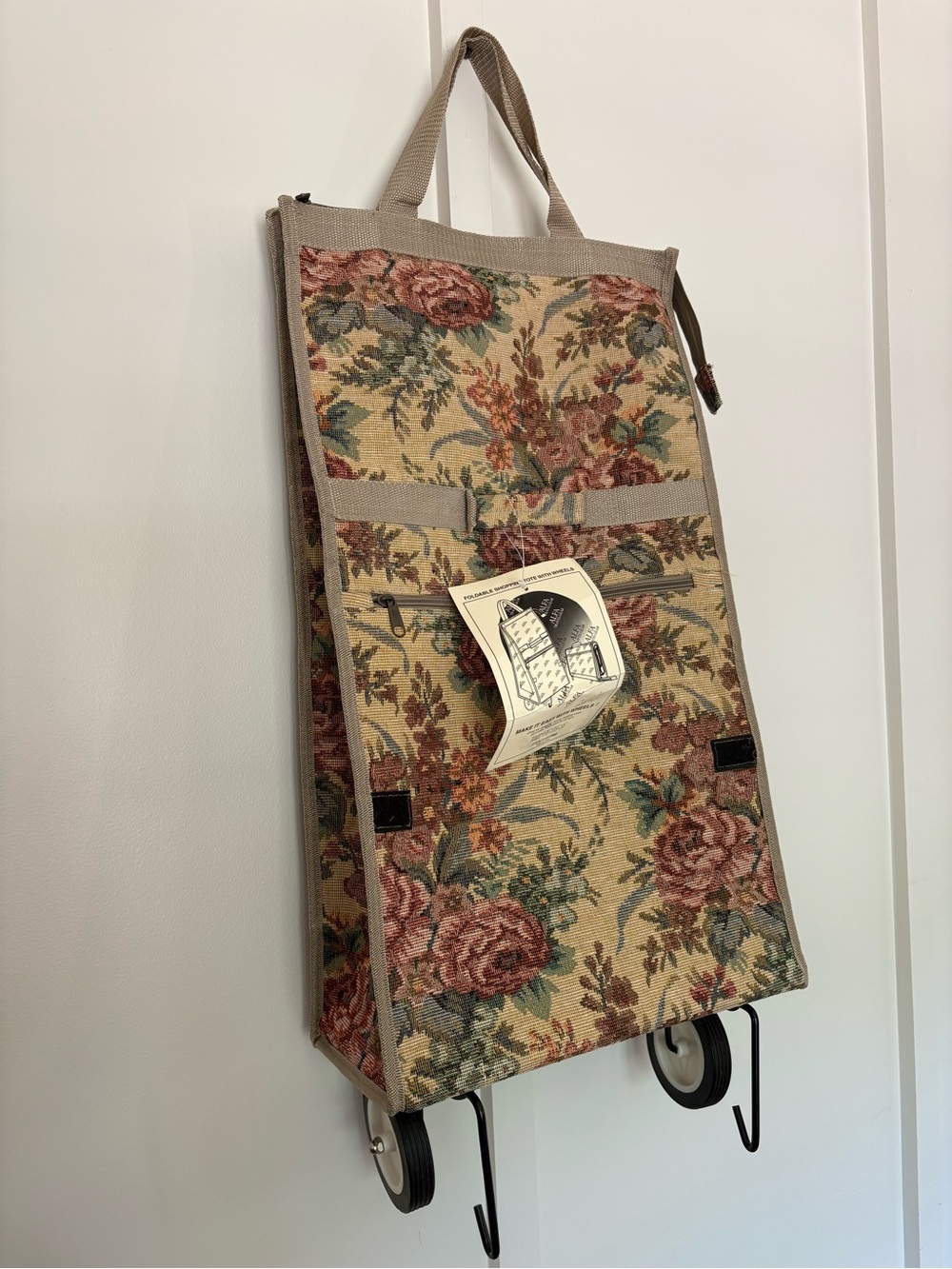Vintage ALFA Travel Gear Rolling Folding Shopping Tote Bag - Embroidered Floral